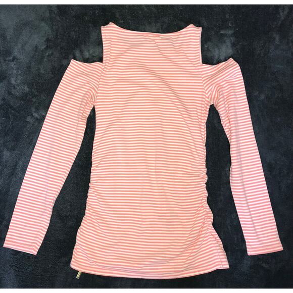 Michael Kors Womens Sz Small Long Sleeve Striped Cold Shoulder Top Zipper Detail - Picture 3 of 9